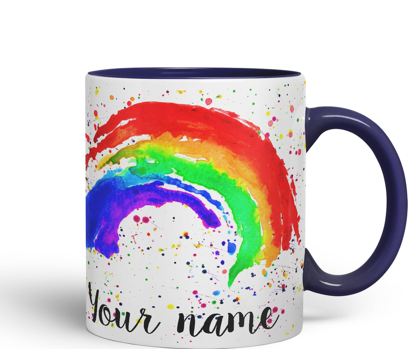 Vixar Personalised with Your Text Rainbow Watercolour Art Coloured Ceramic Mug Cup Gift 330ml 11oz Custom Work Office Tea Coffee (O1)