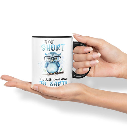 Vixar I'm Not Short, I'm just More Down to Earth Than Most People, owl Sarcastic Joke Ceramic Coloured Mug Cup for Tea Coffee Hot Brew 330ml 11Oz