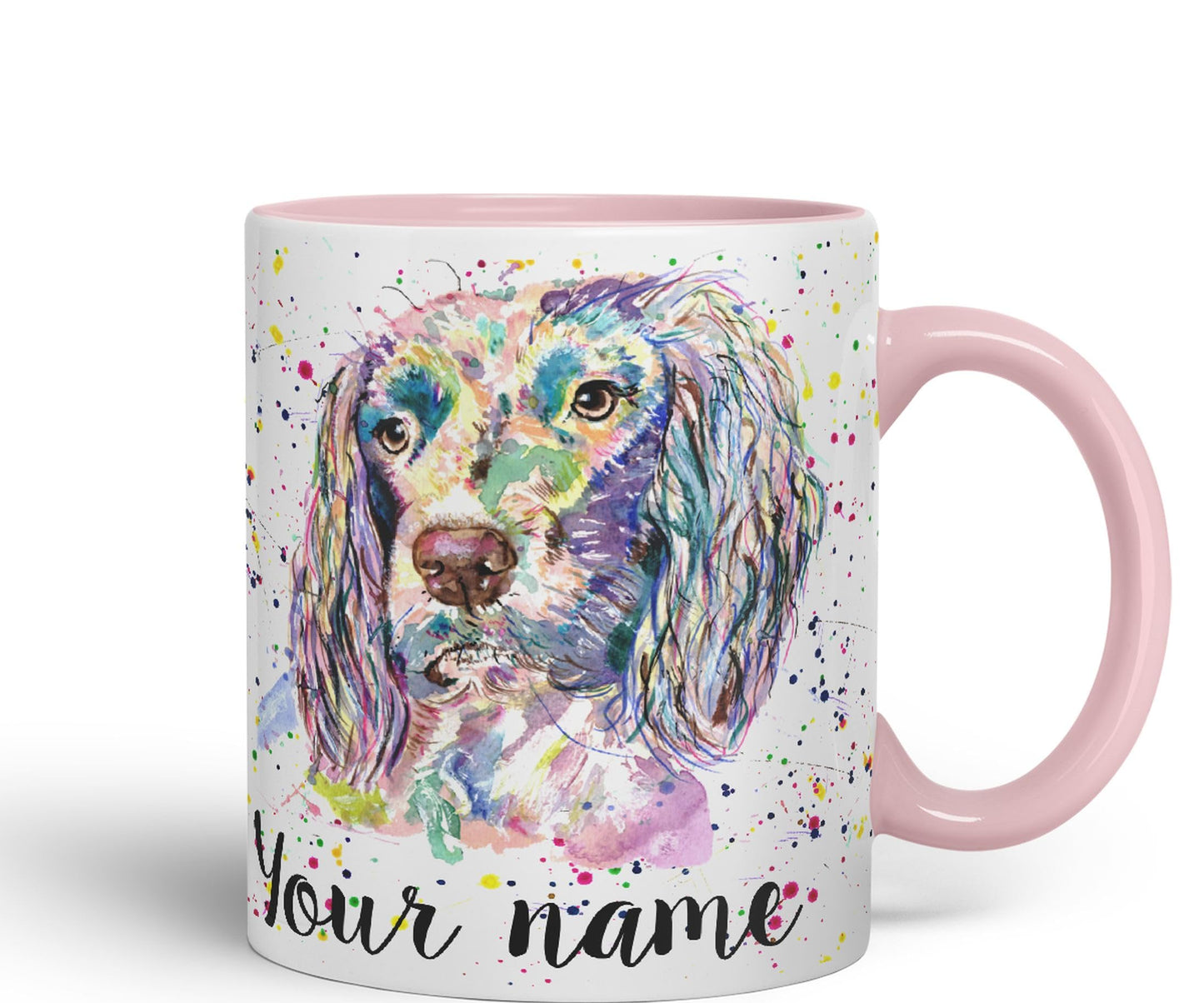 Vixar Personalised with Your Text Spaniel Springer Dog Pet Animals Watercolour Art Coloured Ceramic Mug Cup Gift 330ml 11oz Custom Work Office Tea Coffee (O2)