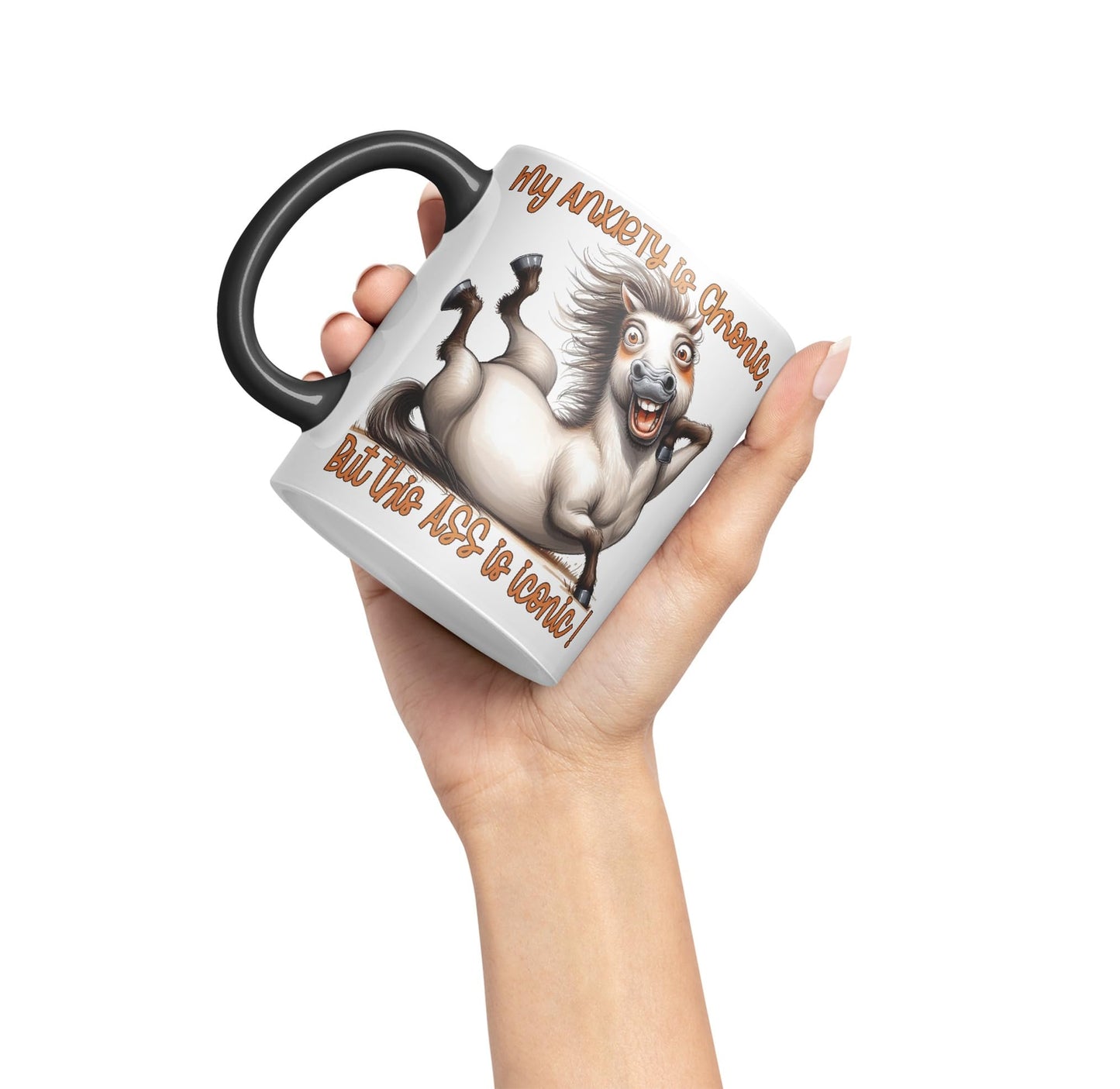 My Anxiety is Chronic, But This a.. is Iconic!, Horse Joke sarkasm Sarcastic Ceramic Coloured Mug Cup for Tea Coffee Hot Brew 330ml 11Oz Gift