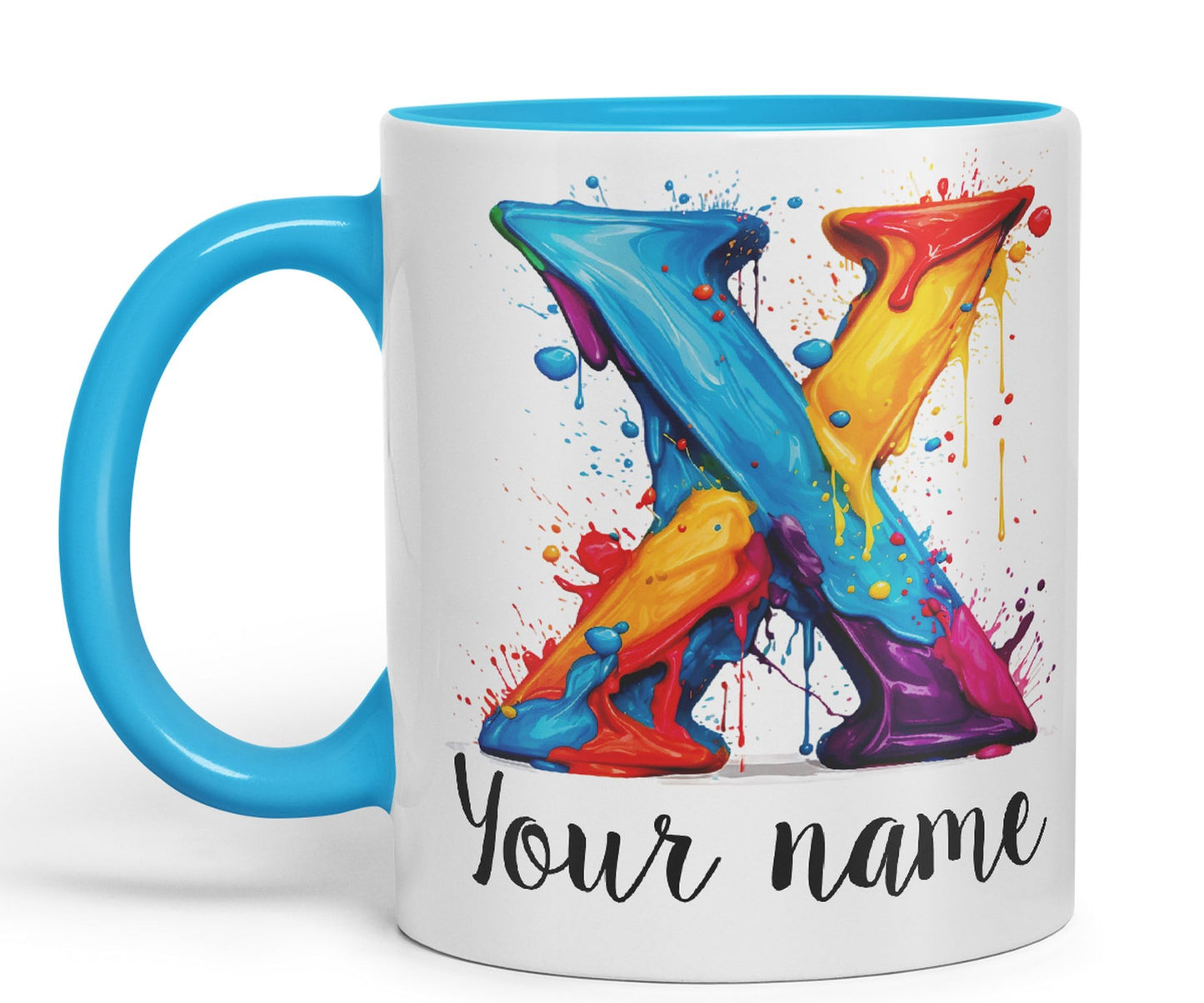 Personalised Letter X mug, Alphabet cusomized custom Letter X Monogram watercolour Ceramic Coloured Mug Cup for Tea Coffee Hot brew 330ml 11Oz Gift