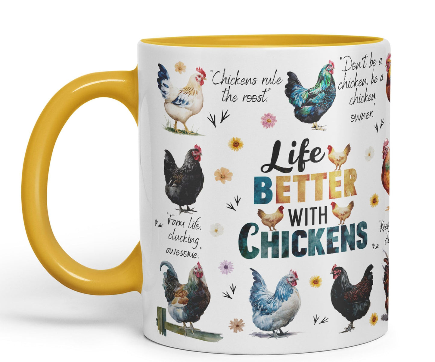 Life Better with Chickens Joke sarkasm Sarcastic Ceramic Coloured Mug Cup for Tea Coffee Hot Brew 330ml 11Oz Gift