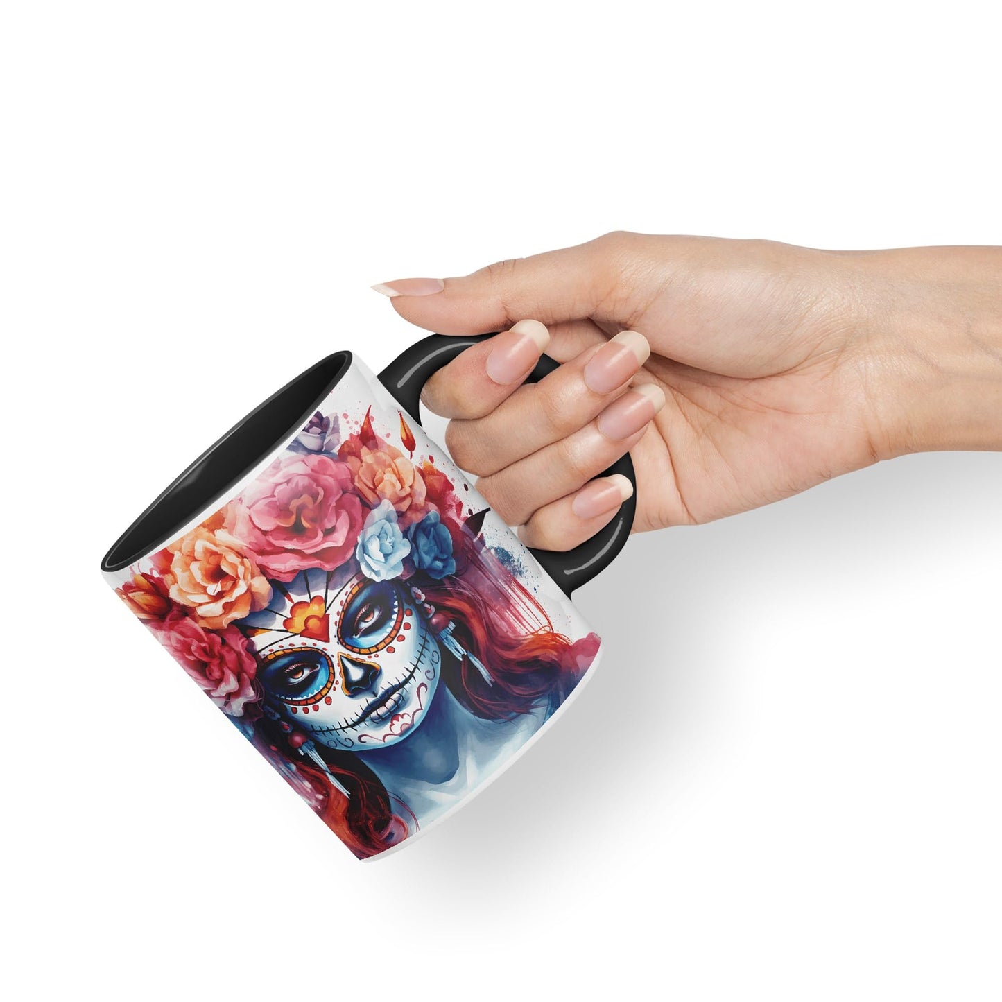 Sugar Skull and Roses Ceramic Coloured Mug Cup for Tea Coffee Hot Brew 330ml 11Oz Gift sk1