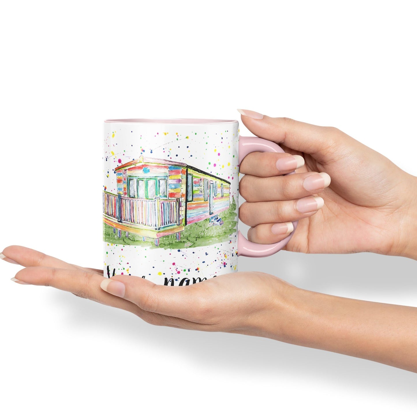 Vixar Personalised with Your Text Watercolour Caravan Static Holiday Homert Coloured Ceramic Mug Cup Gift 330ml 11oz Custom Work Office Tea Coffee