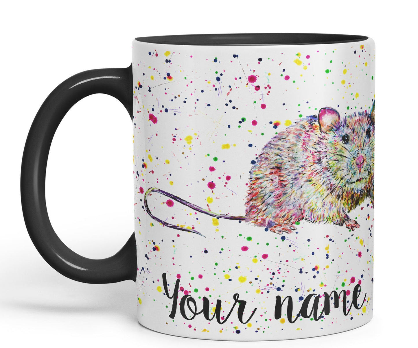 Vixar Personalised with Your Text Rat Rodent Animals Watercolour Art Coloured Ceramic Mug Cup Gift 330ml 11oz Custom Work Office Tea Coffee (O2)