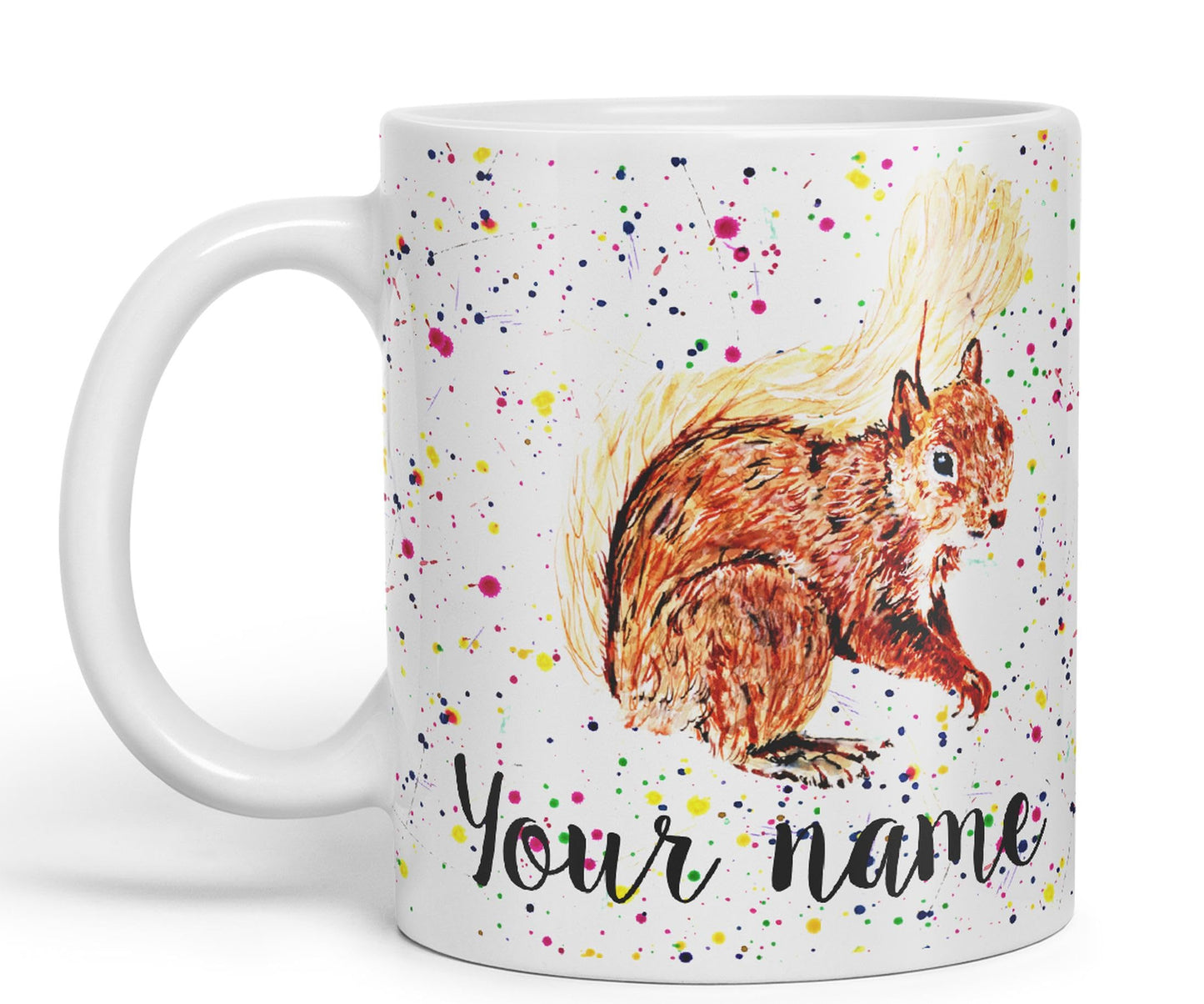 Personalised mug with Your Text name Squirrel Park wildlife animals Watercolour Art Coloured Ceramic Mug Cup Gift 330ml 11oz Custom Work Office Tea Coffee