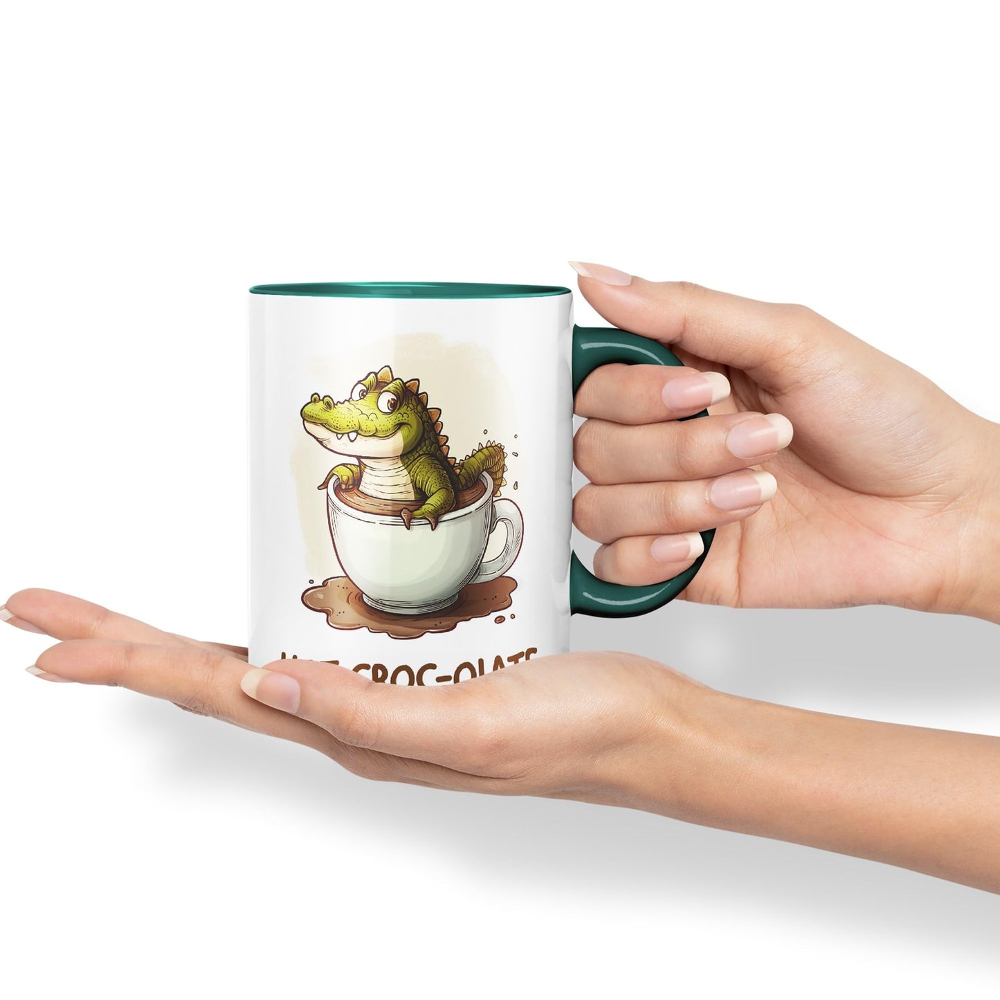 Hot Croc-olate, hot Chocolate Crocodile Joke sarkasm Sarcastic Ceramic Coloured Mug Cup for Tea Coffee Hot Brew 330ml 11Oz Gift