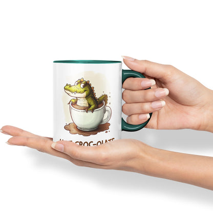 Hot Croc-olate, hot Chocolate Crocodile Joke sarkasm Sarcastic Ceramic Coloured Mug Cup for Tea Coffee Hot Brew 330ml 11Oz Gift