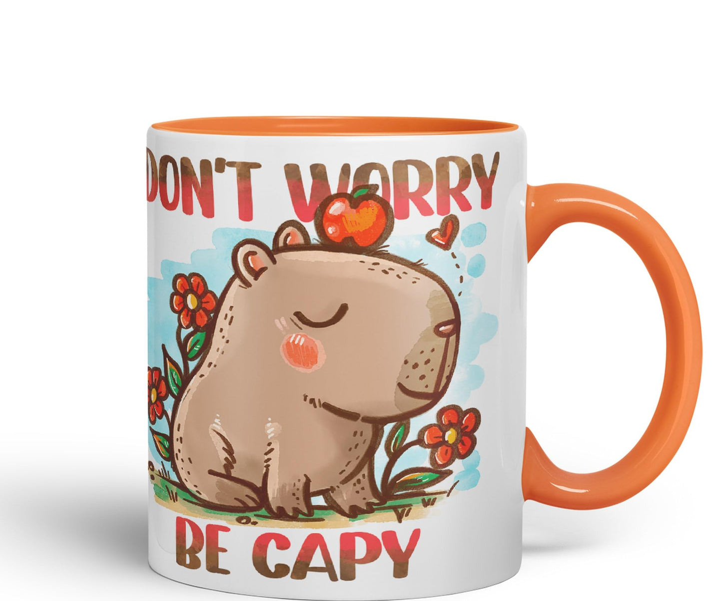 Vixar Capybara Don't Worry Be Capy Kawaii Joke Coloured Ceramic Mug Cup Gift 330ml 11oz Work Office Tea Coffee