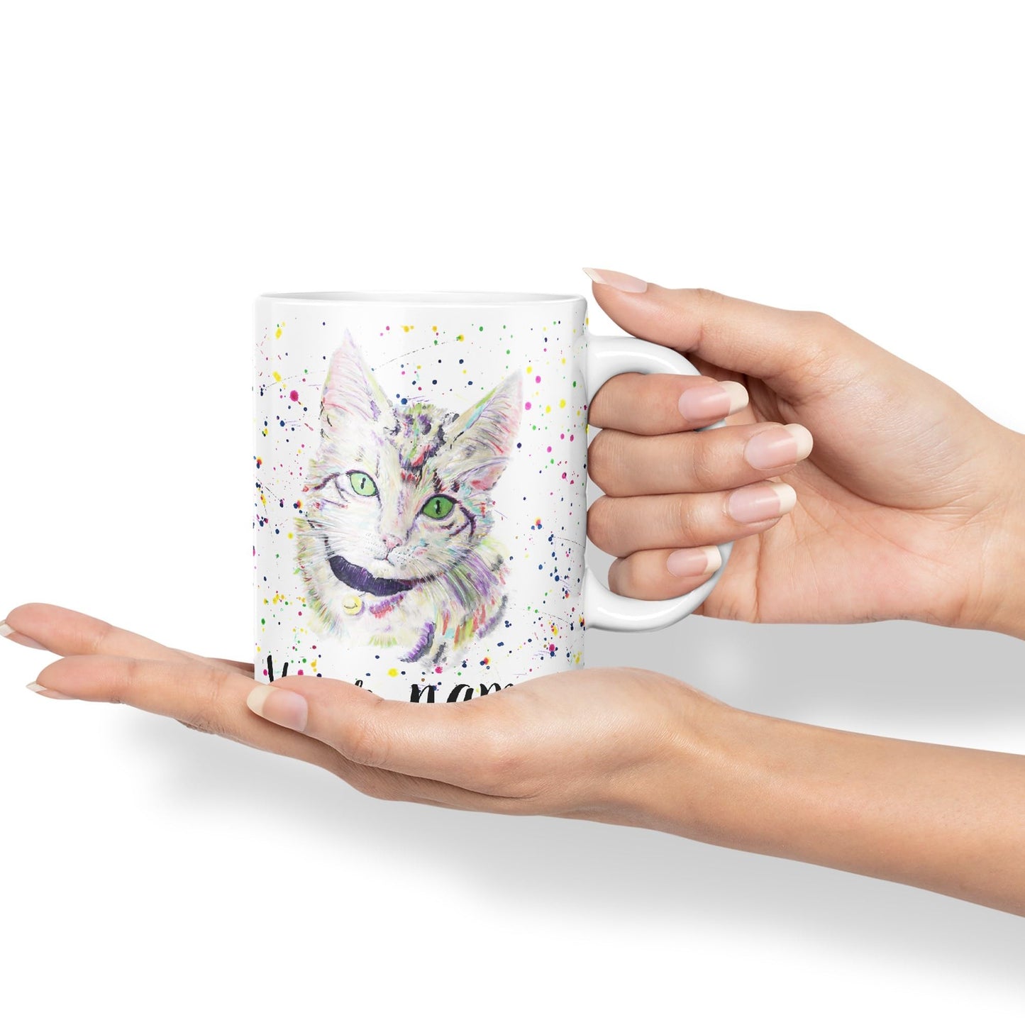 Vixar Personalised with Your Text Kitten Cat Feline Pet Animals Watercolour Art Coloured Ceramic Mug Cup Gift 330ml 11oz Custom Work Office Tea Coffee