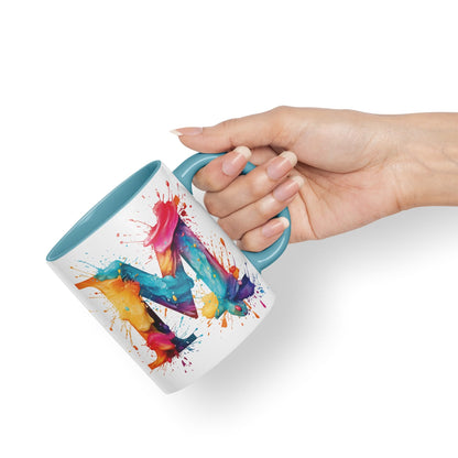 Letter M mug, Alphabet Letter M Monogram watercolour Ceramic Coloured Mug Cup for Tea Coffee Hot brew 330ml 11Oz Gift