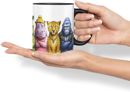 Vixar Safari Animals Mug – Cute Safari Animals Coloured Ceramic Mug Cup Gift, 11oz (Black)