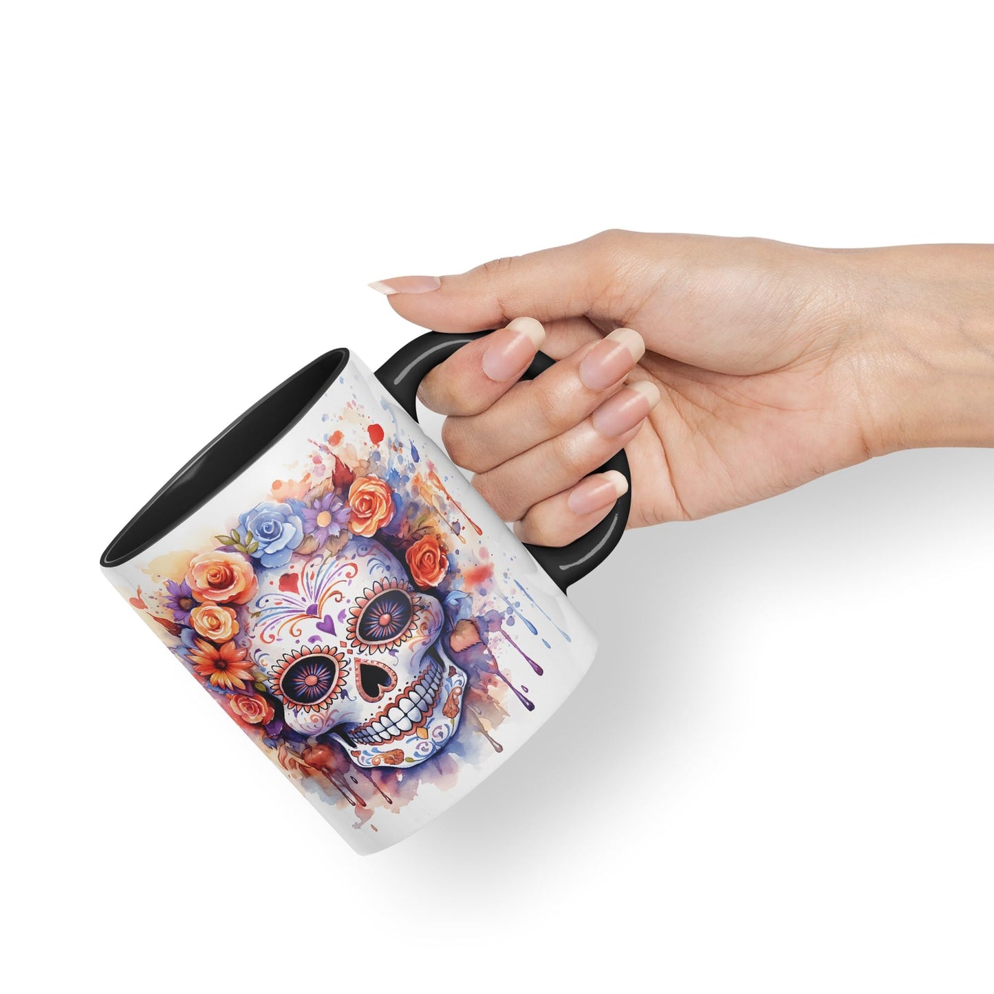 Sugar Skull and Roses Ceramic Coloured Mug Cup for Tea Coffee Hot Brew 330ml 11Oz Gift sk5