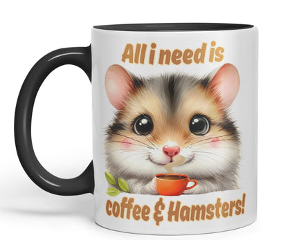 All I Needs is Coffee & Hamster Joke sarkasm Sarcastic Ceramic Coloured Mug Cup for Tea Coffee Hot Brew 330ml 11Oz Gift