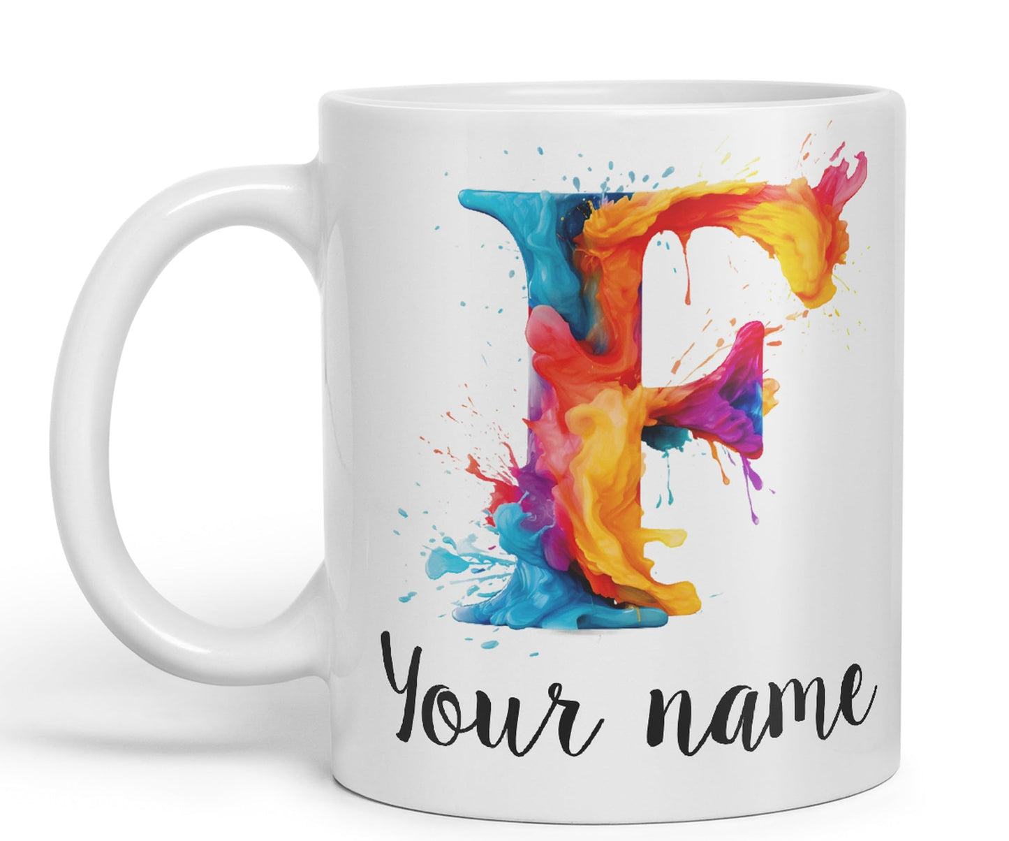 Personalised Letter F mug, Alphabet cusomized custom your Letter F Monogram watercolour Ceramic Coloured Mug Cup for Tea Coffee Hot brew 330ml 11Oz Gift