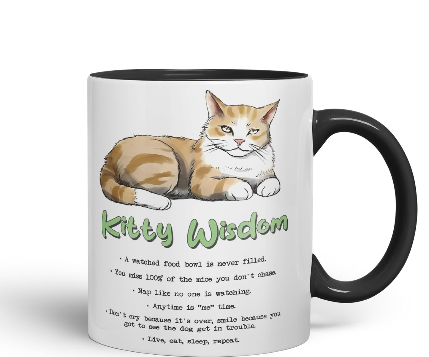 Kitty Wisdom a Watched Food… Live eat Sleep Repeat, cat Sarcastic Joke Ceramic Coloured Mug Cup for Tea Coffee Hot Brew 330ml 11Oz