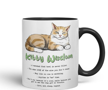 Kitty Wisdom a Watched Food… Live eat Sleep Repeat, cat Sarcastic Joke Ceramic Coloured Mug Cup for Tea Coffee Hot Brew 330ml 11Oz