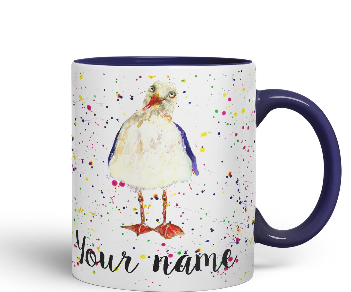 Personalised mug with Your Text name Seagull Sea Bird animals Watercolour Art Coloured Ceramic Mug Cup Gift 330ml 11oz Custom Work Office Tea Coffee