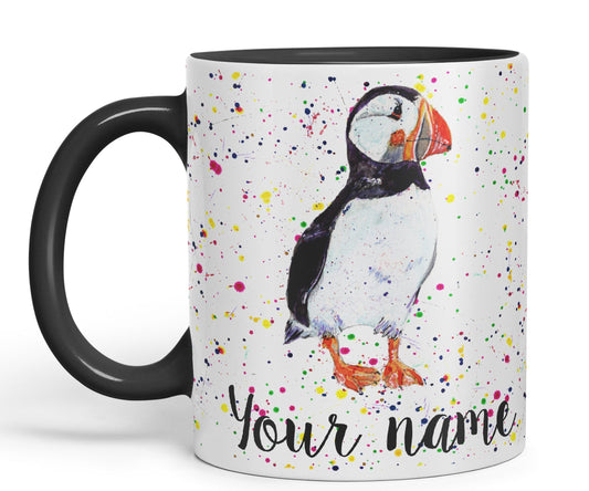 Vixar Personalised with Your Text Puffin Bird Animals Watercolour Art Coloured Ceramic Mug Cup Gift 330ml 11oz Custom Work Office Tea Coffee (O2)