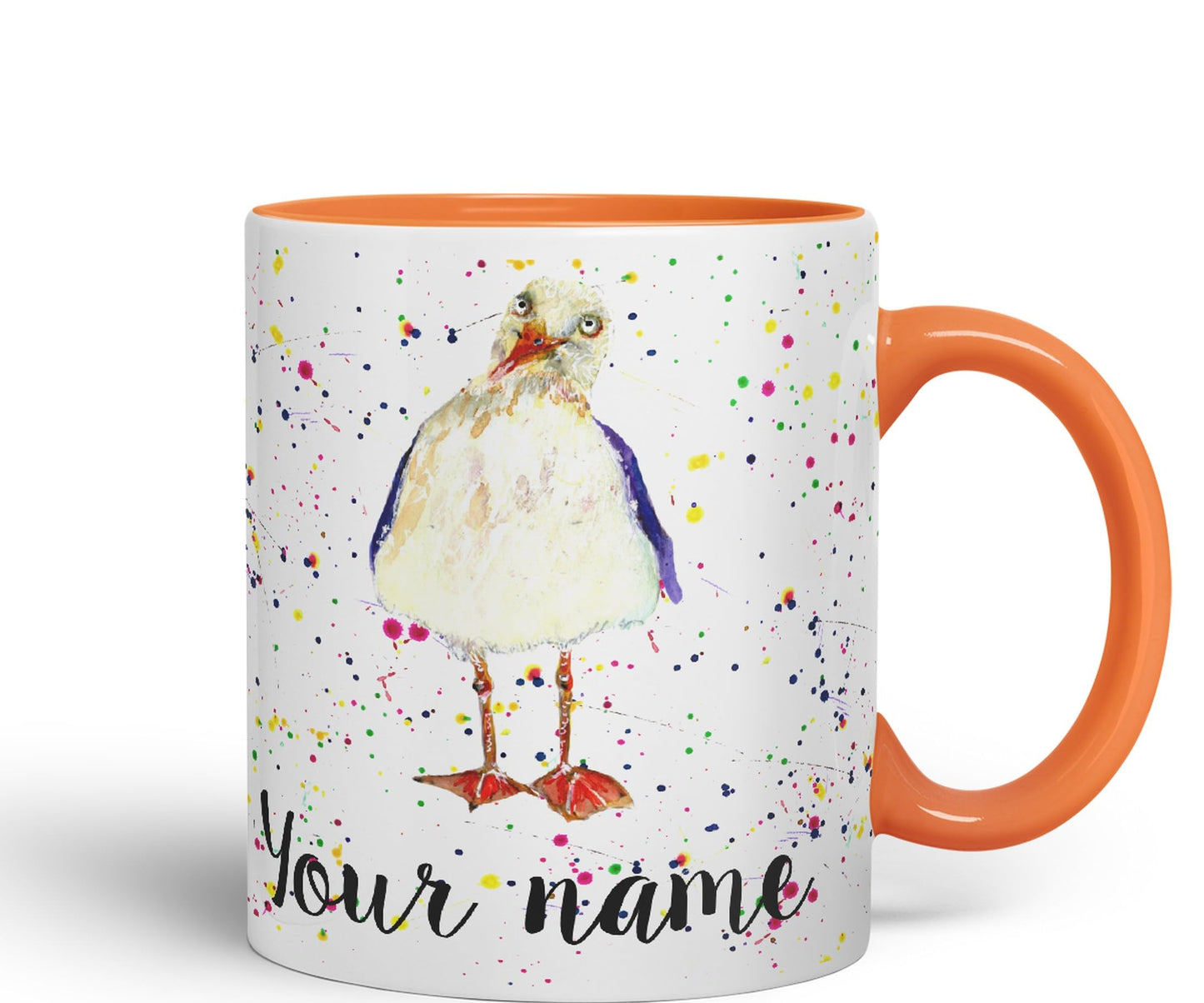 Personalised mug with Your Text name Seagull Sea Bird animals Watercolour Art Coloured Ceramic Mug Cup Gift 330ml 11oz Custom Work Office Tea Coffee