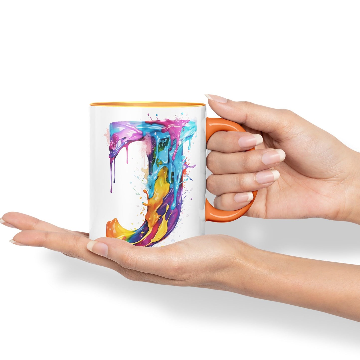Letter J mug, Alphabet Letter J Monogram watercolour Ceramic Coloured Mug Cup for Tea Coffee Hot brew 330ml 11Oz Gift