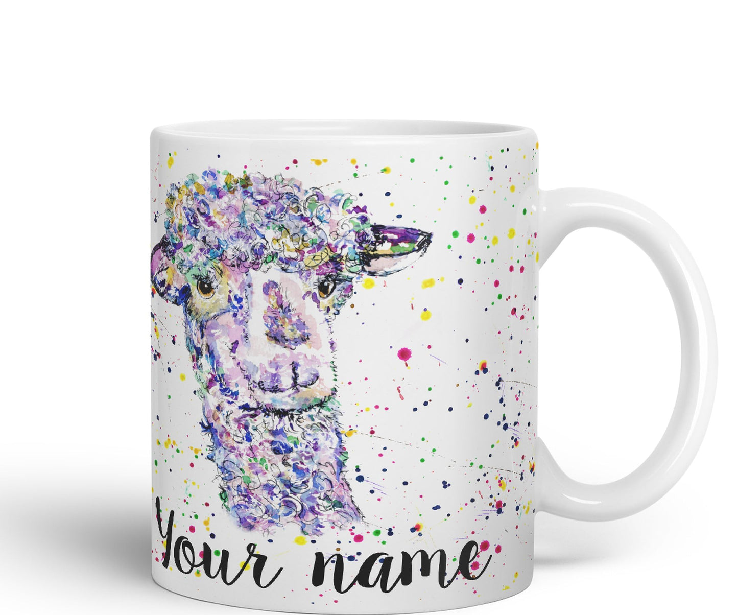 Vixar Personalised with Your Text Llama glama Animals Watercolour Art Coloured Ceramic Mug Cup Gift 330ml 11oz Custom Work Office Tea Coffee