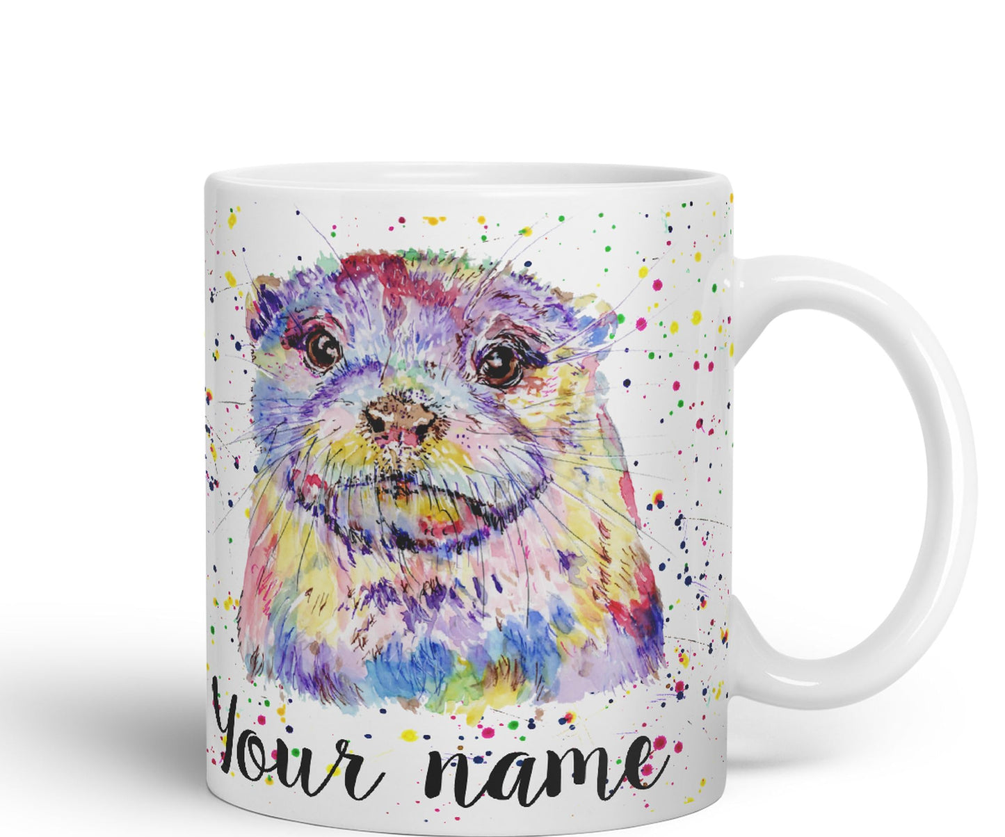 Vixar Personalised with Your Text Otter Animal Watercolour Art Coloured Ceramic Mug Cup Gift 330ml 11oz Custom Work Office Tea Coffee