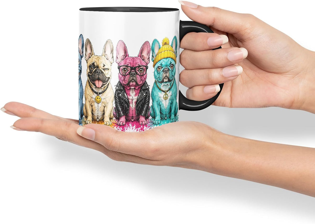 Vixar French Bulldog Dog Mug – Cute Frenchie Coloured Ceramic Mug Cup Gift, 11oz (Black)