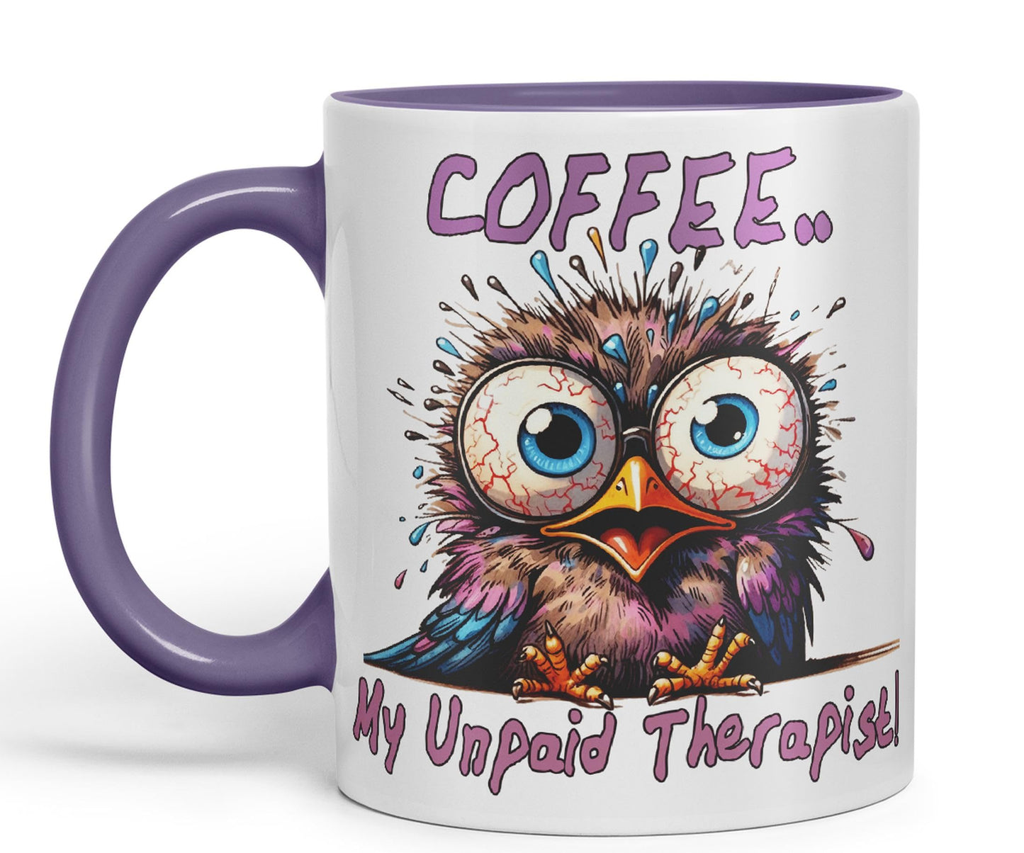 Coffee My Unpaid Therapist! Bird Joke sarkasm Sarcastic Ceramic Coloured Mug Cup for Tea Coffee Hot Brew 330ml 11Oz Gift