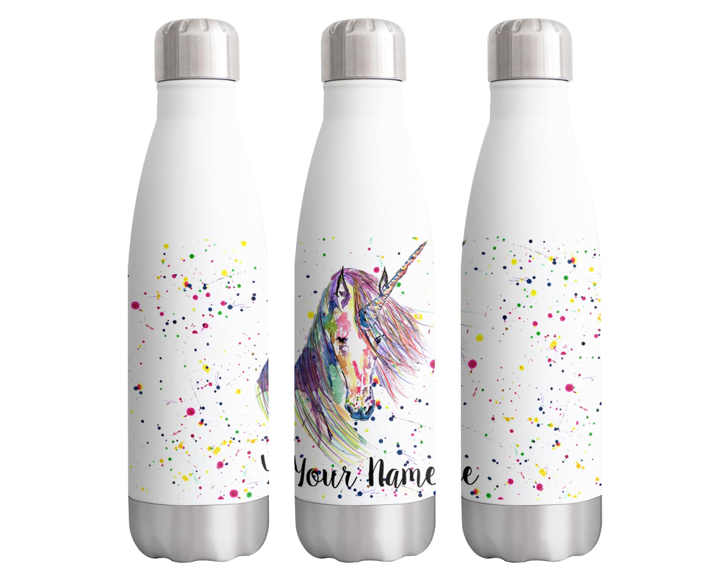 Vixar Unicorn Personalised Custom Bottle with your Text/names horn Watercolour Bottle Double Wall Insulated Stainless Steel Sport Drinks 500m horn