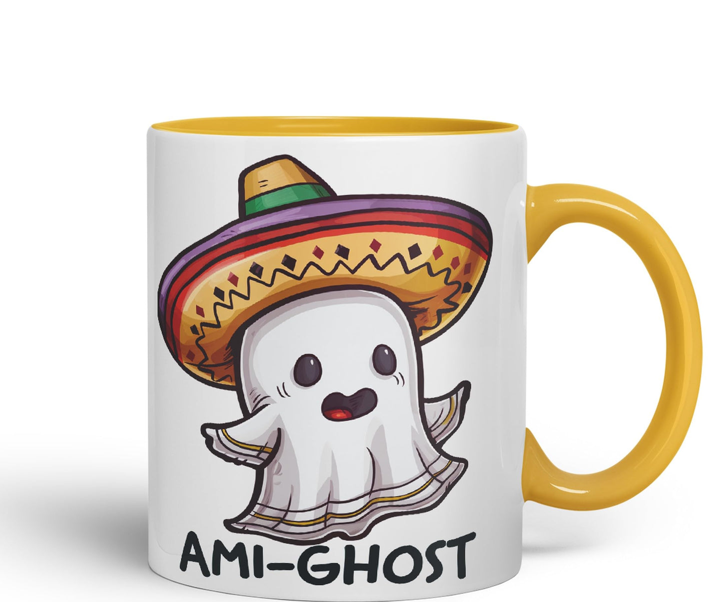 Ami-Ghost, Mexican hat Ghost Joke sarkasm Sarcastic Ceramic Coloured Mug Cup for Tea Coffee Hot Brew 330ml 11Oz Gift