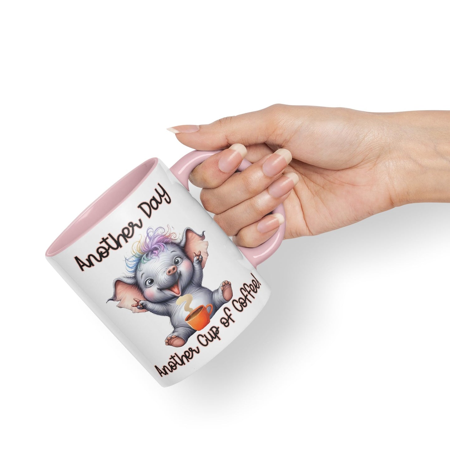 Another Day, Another Cup of Coffee Elephant cat Joke sarkasm Sarcastic Ceramic Coloured Mug Cup for Tea Coffee Hot Brew 330ml 11Oz Gift