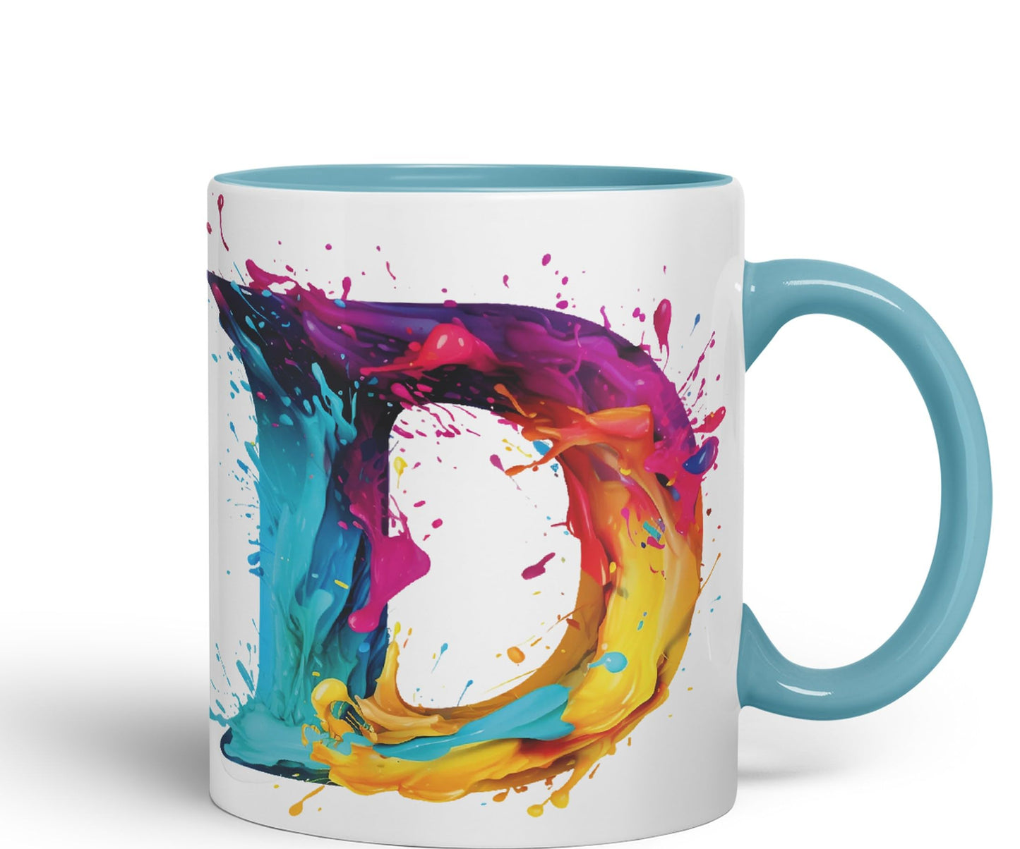 Letter D mug, Alphabet Letter D Monogram watercolour Ceramic Coloured Mug Cup for Tea Coffee Hot brew 330ml 11Oz Gift