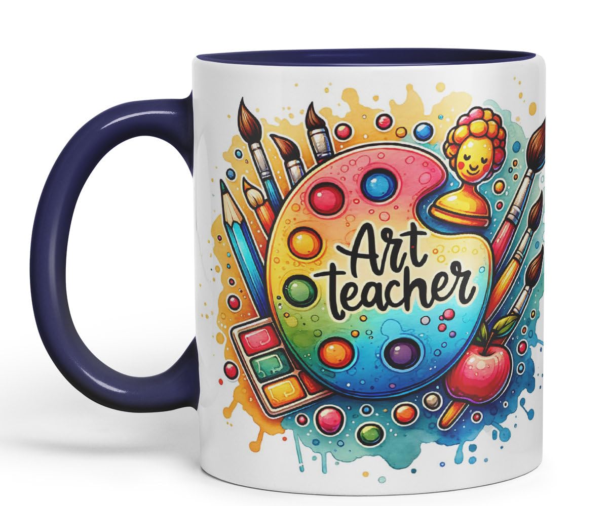 Vixar Art Teacher Mug Thank You, End of School Gift Ceramic Coloured Mug Cup for Tea Coffee Hot Brew 330ml 11Oz Gift