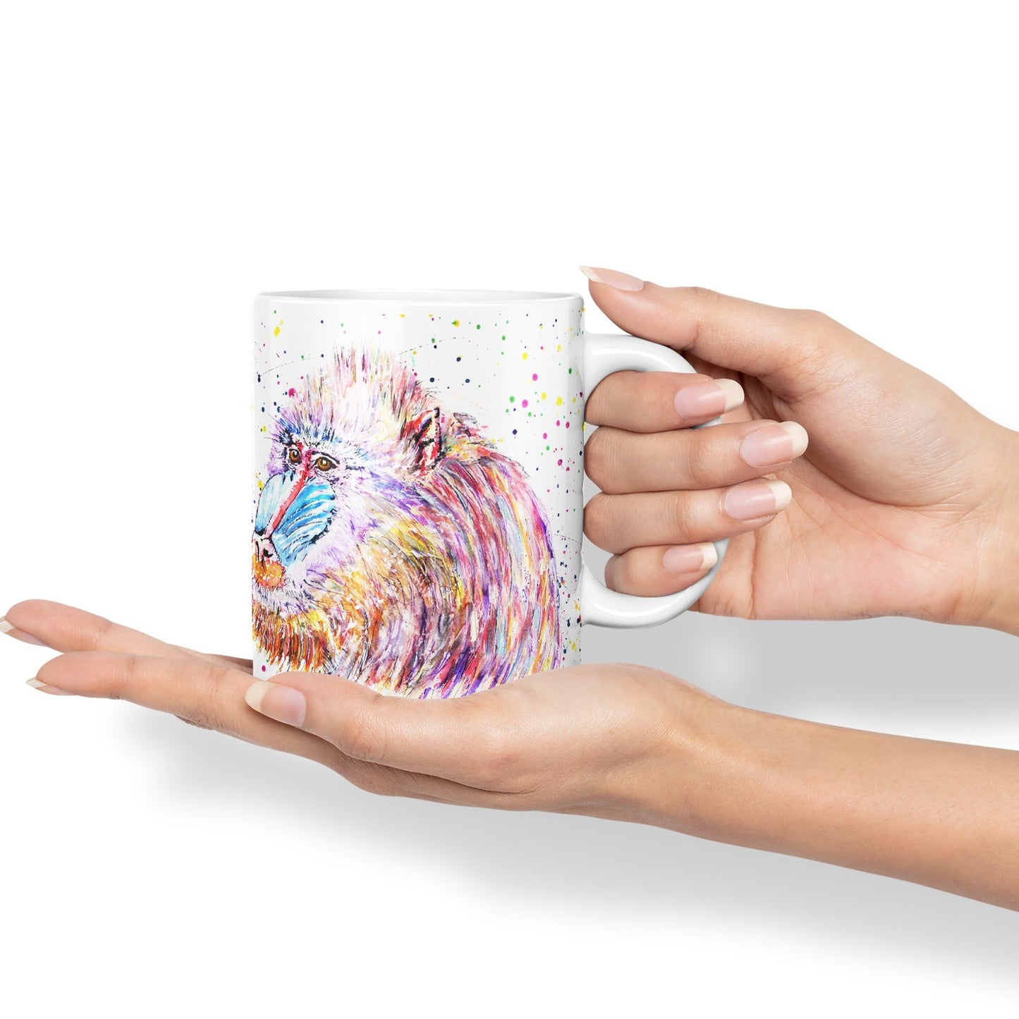 Vixar Mandrill Monkey Ape Animals Watercolour Art Coloured Ceramic 330 ml Mug Cup Gift Birthday Work Office Tea Coffee