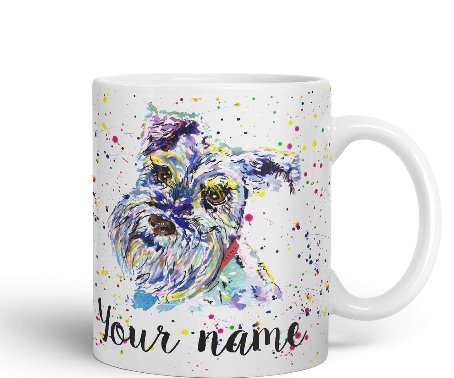 Personalised mug with Your Text name Schnauzer Terrier Dog Pet animals Watercolour Art Coloured Ceramic Mug Cup Gift 330ml 11oz Custom Work Office Tea Coffee