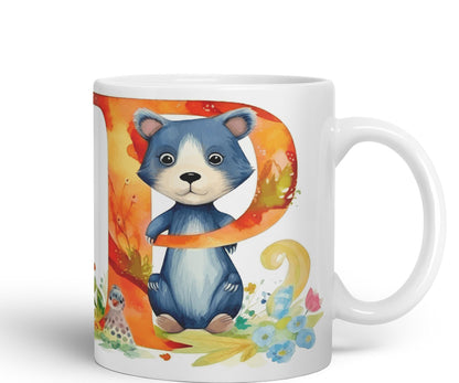 Letter P mug, Animals Alphabet Letter P Monogram animal for kids Ceramic Coloured Mug Cup for Tea Coffee Hot brew 330ml 11Oz Gift