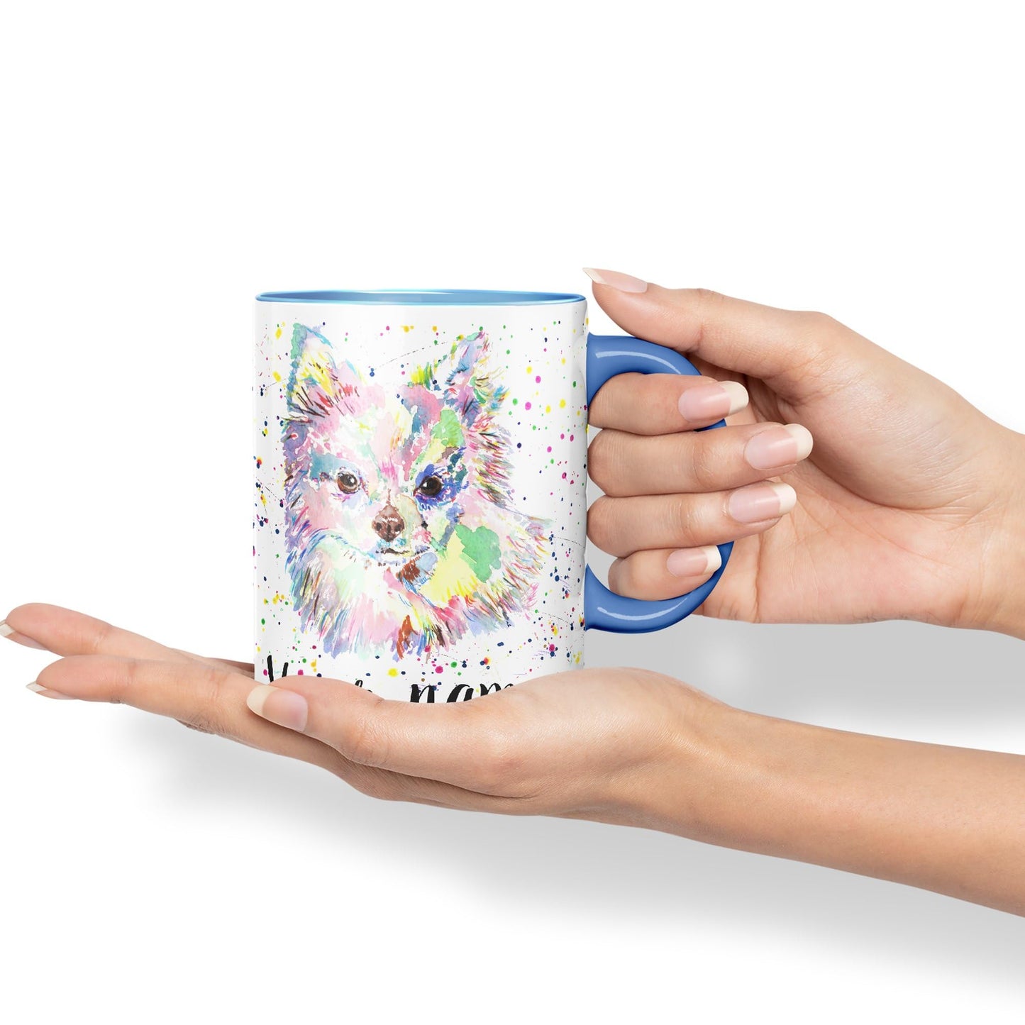 Vixar Personalised with Your Text Chihuahua Long Hair Dog Pet Animals Watercolour Art Coloured Ceramic Mug Cup Gift 330ml 11oz Custom Work Office Tea Coffee