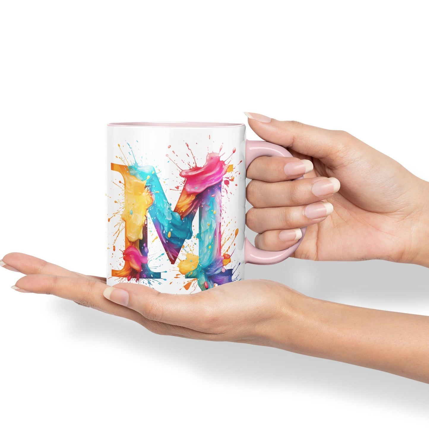 Letter M mug, Alphabet Letter M Monogram watercolour Ceramic Coloured Mug Cup for Tea Coffee Hot brew 330ml 11Oz Gift