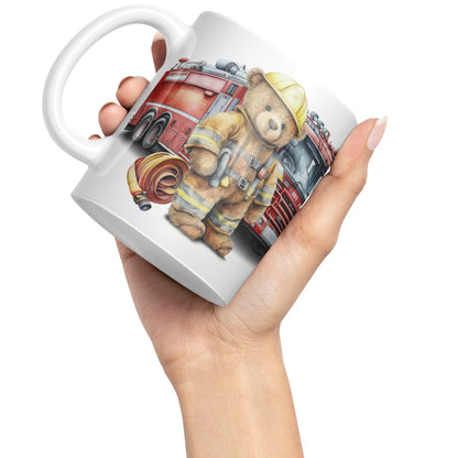 Vixar Teddy Bear Firefighter Firemen Themed Ceramic Mug Coloured Mug Cup Gift Birthday Work Office Tea Coffee
