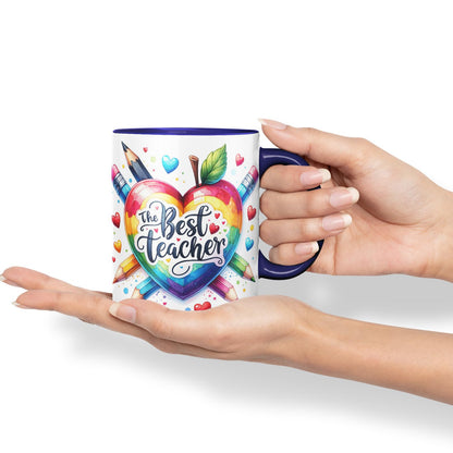 Vixar Best Teacher Mug Thank You, End of School Gift Ceramic Coloured Mug Cup for Tea Coffee Hot Brew 330ml 11Oz Gift BT2