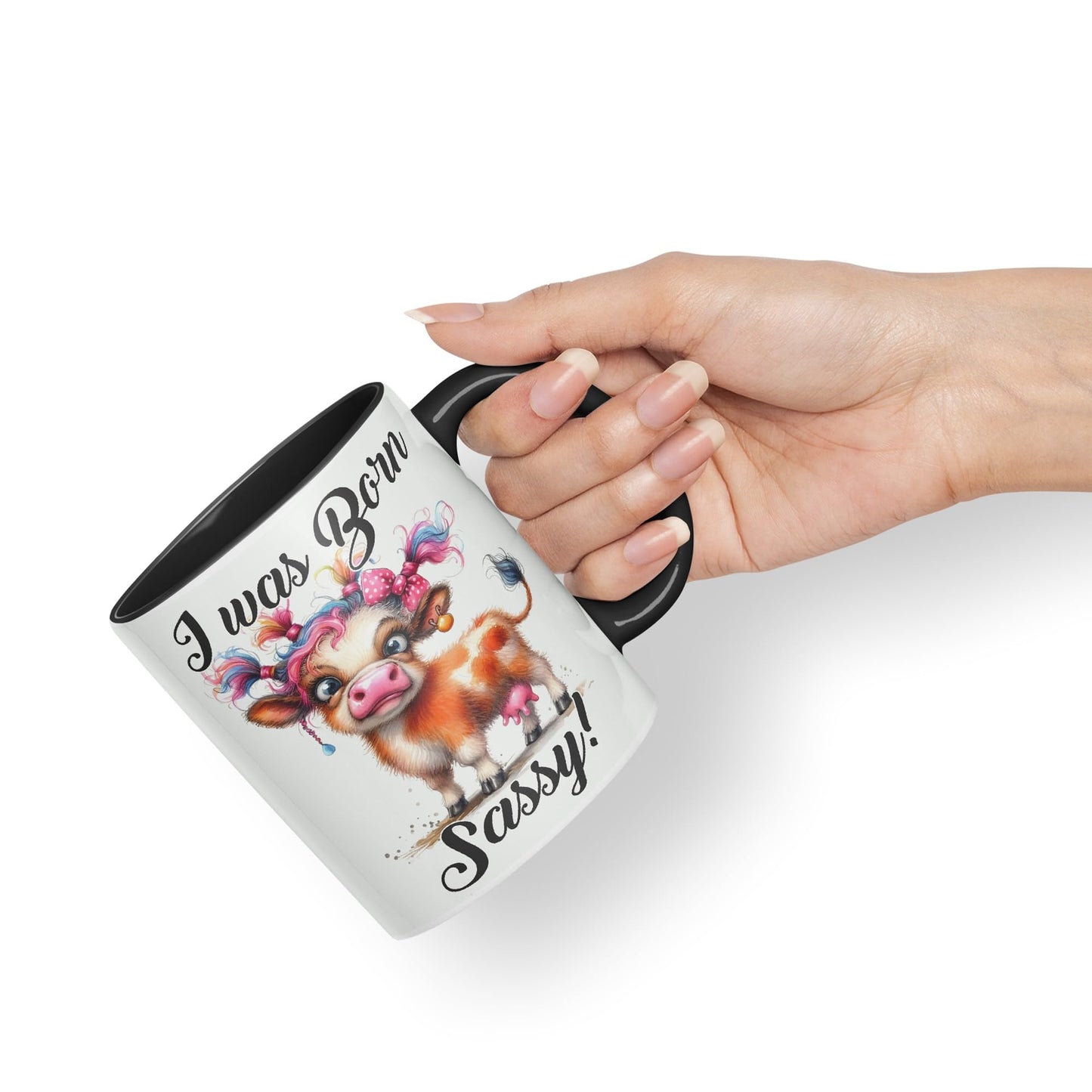 I was Born Sassy Cow Joke sarkasm Sarcastic Ceramic Coloured Mug Cup for Tea Coffee Hot Brew 330ml 11Oz Gift