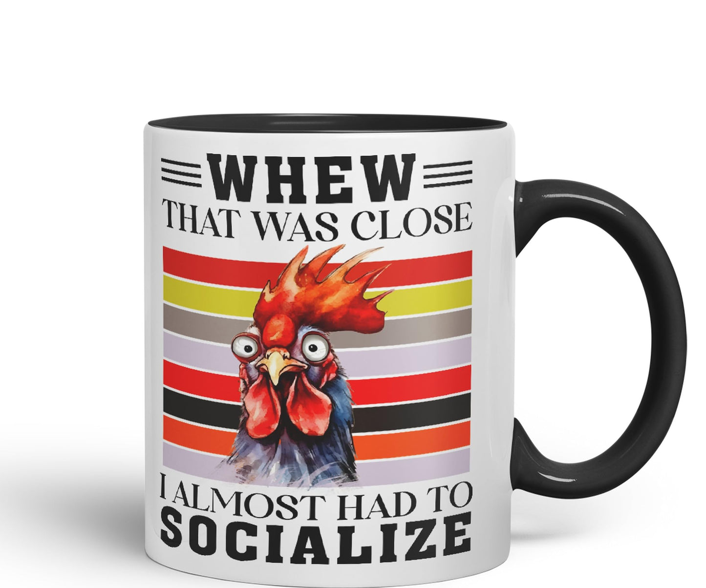 Whew That was Close I Almost had to Socialize Cockorel Rooster Sarcastic Joke Ceramic Coloured Mug Cup for Tea Coffee Hot Brew 330ml 11 Oz