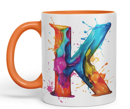 Letter K mug, Alphabet Letter K Monogram watercolour Ceramic Coloured Mug Cup for Tea Coffee Hot brew 330ml 11Oz Gift