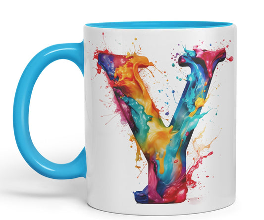 Letter Y mug, Alphabet Letter R Monogram watercolour Ceramic Coloured Mug Cup for Tea Coffee Hot brew 330ml 11Oz Gift