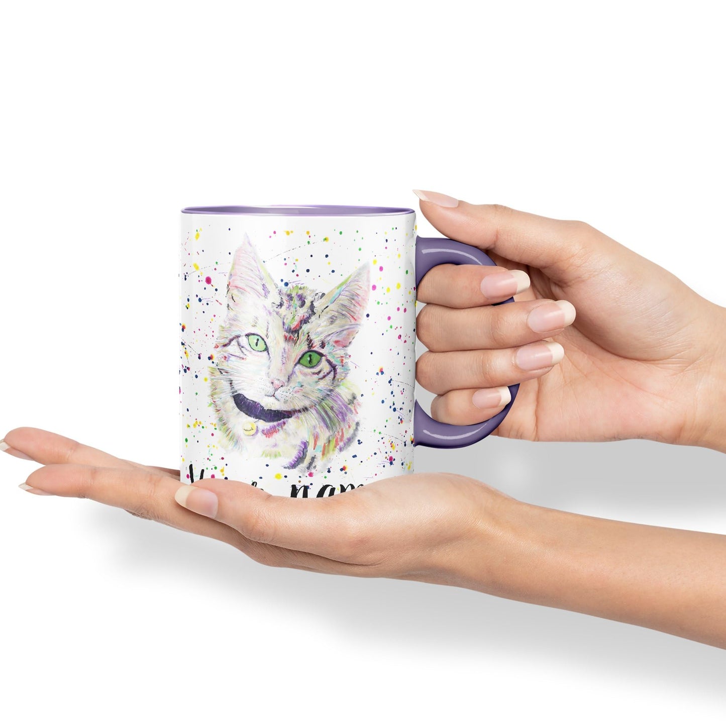 Vixar Personalised with Your Text Kitten Cat Feline Pet Animals Watercolour Art Coloured Ceramic Mug Cup Gift 330ml 11oz Custom Work Office Tea Coffee