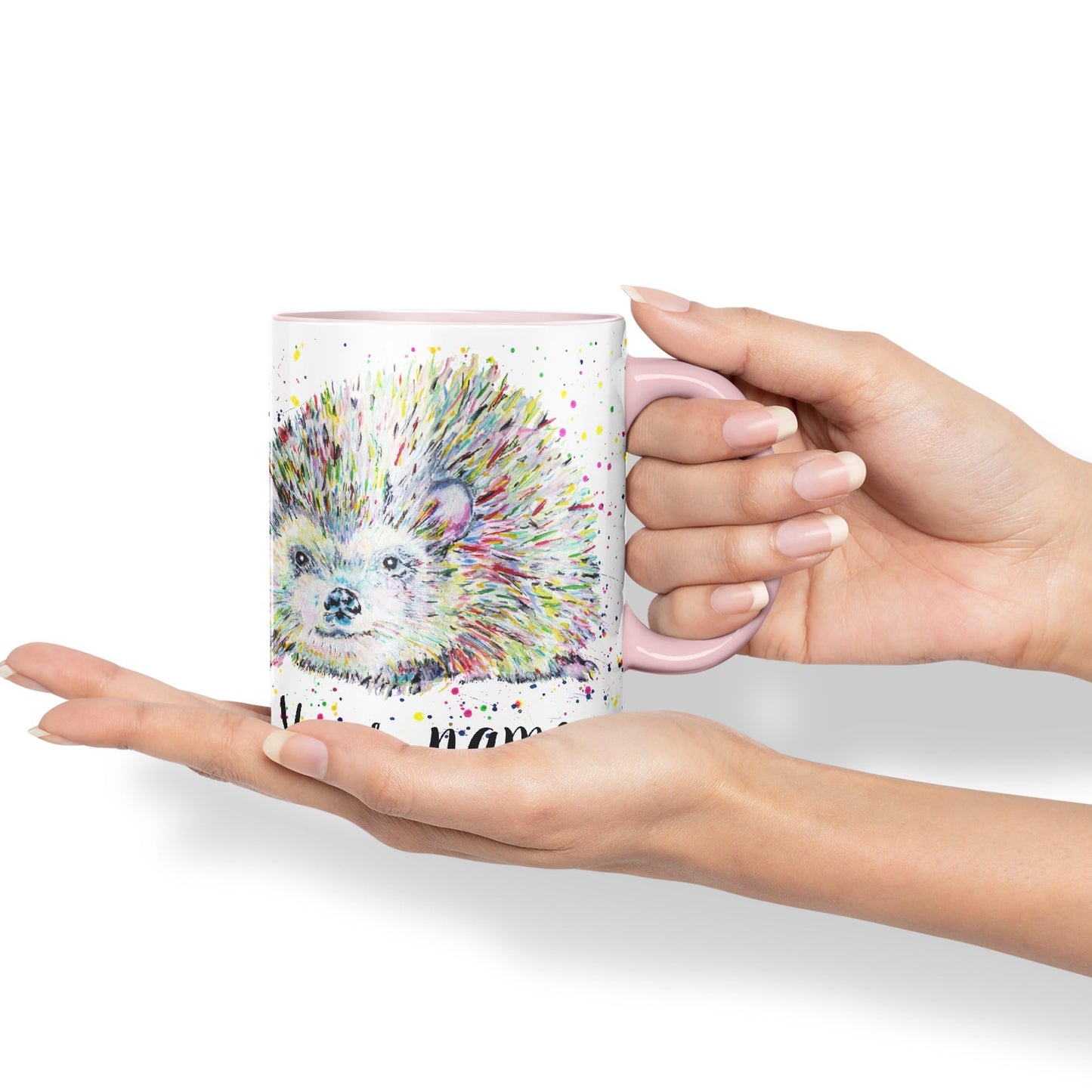 Vixar Personalised with Your Text Hedgehog Wildlife Watercolour Art Coloured Ceramic Mug Cup Gift 330ml 11oz Custom Work Office Tea Coffee