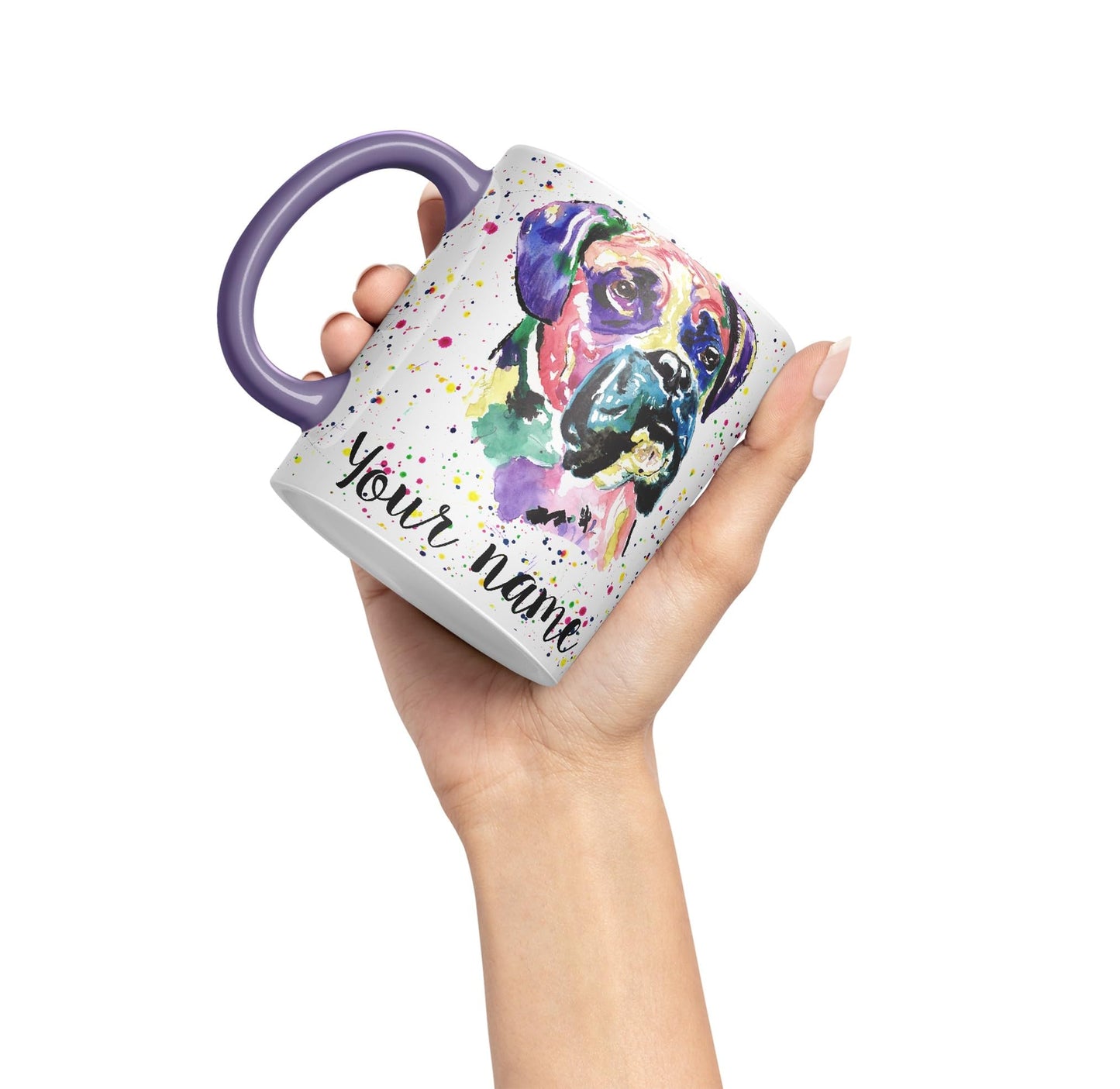 Vixar Personalised with Your Text Boxer Bully Dog Pet Animals Watercolour Art Coloured Ceramic Mug Cup Gift 330ml 11oz Custom Work Office Tea Coffe