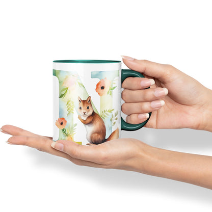 Letter N mug, Animals Alphabet Letter N Monogram animal for kids Ceramic Coloured Mug Cup for Tea Coffee Hot brew 330ml 11Oz Gift