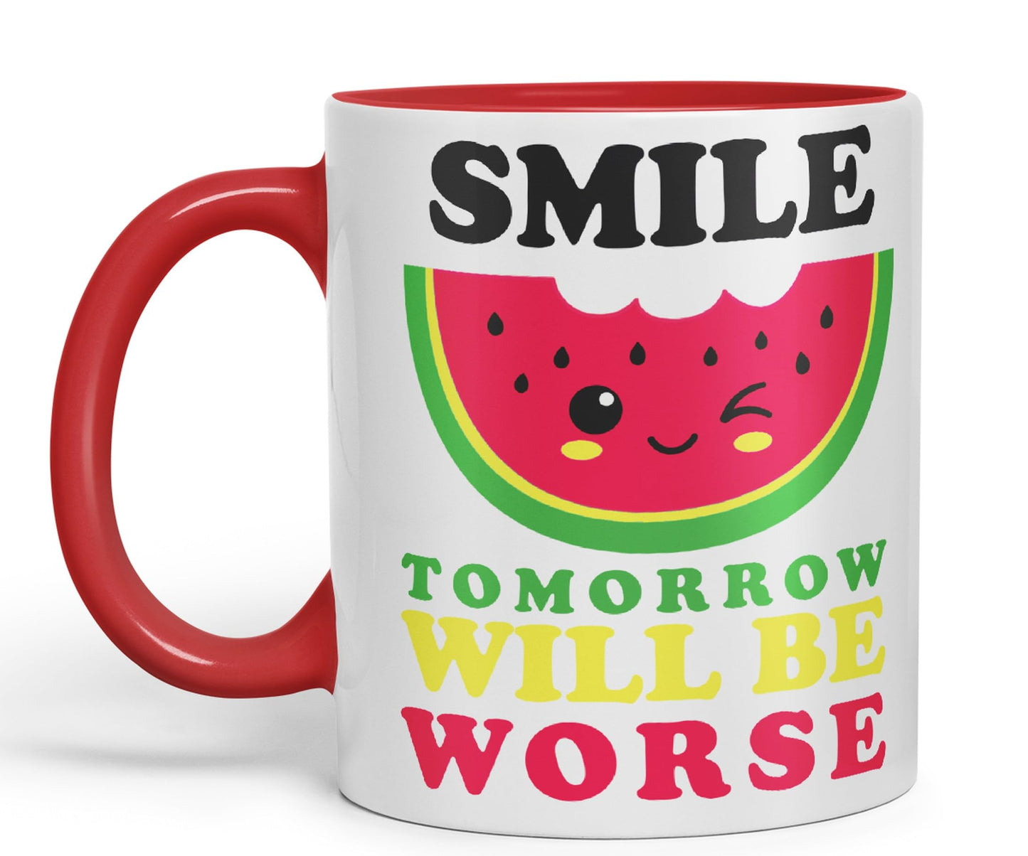 Vixar Smile Tomorrow Will be Worse Joke Ceramic Coloured Mug Cup Gift Tea Coffee Christmas Office Home Work